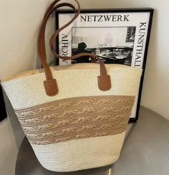 Bolso Playero de Rafia Rayas para Mujer | MIGMA Chile