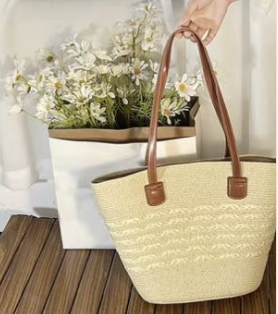 Bolso Playero de Rafia Rayas para Mujer | MIGMA Chile