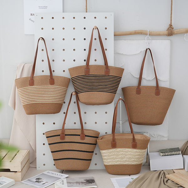 Bolso Playero de Rafia Rayas para Mujer | MIGMA Chile