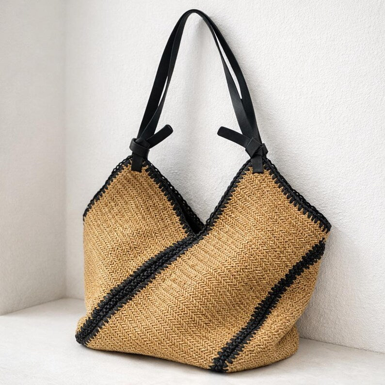 Bolso Playero de Rafia Geometrico Bohemio para Mujer | MIGMA Chile