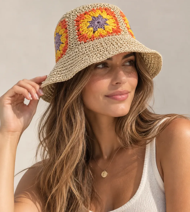 Bucket Hat de Rafia Floral  Unisex | MIGMA Chile