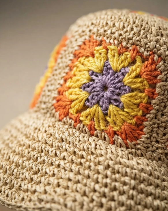 Bucket Hat de Rafia Floral  Unisex | MIGMA Chile