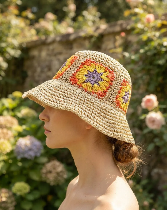 Bucket Hat de Rafia Floral  Unisex | MIGMA Chile