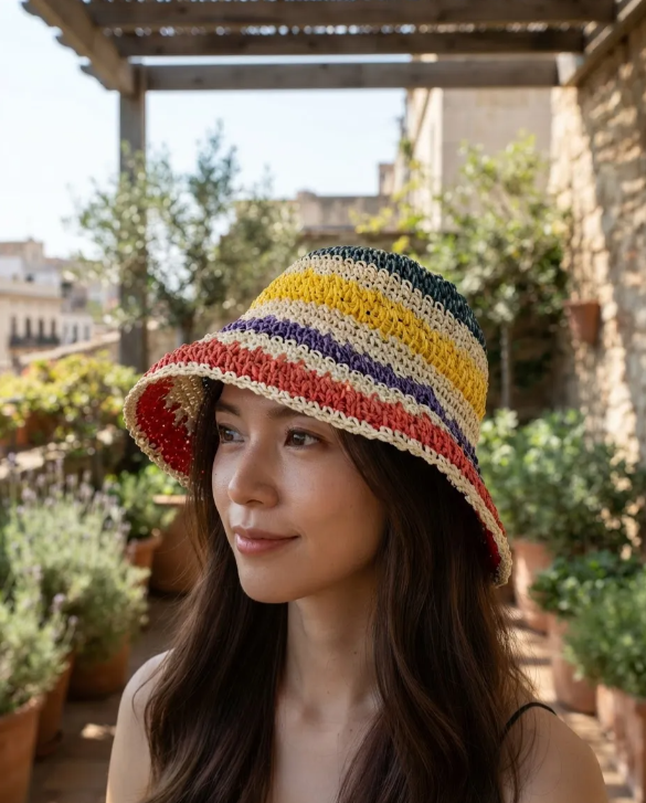 Bucket Hat de Rafia  Multicolor Unisex | MIGMA Chile
