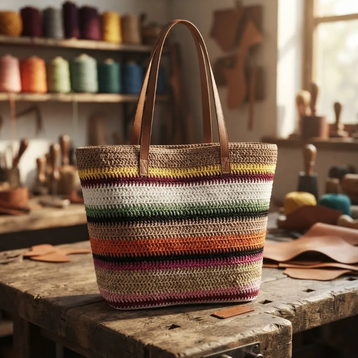 Bolso Playero de Rafia  Multicolor para Mujer | MIGMA Chile