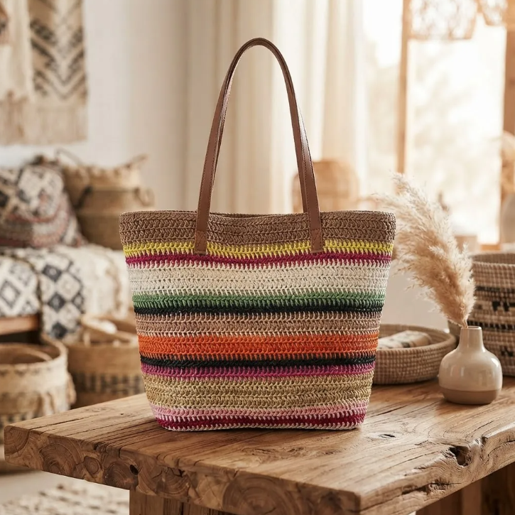 Bolso Playero de Rafia  Multicolor para Mujer | MIGMA Chile