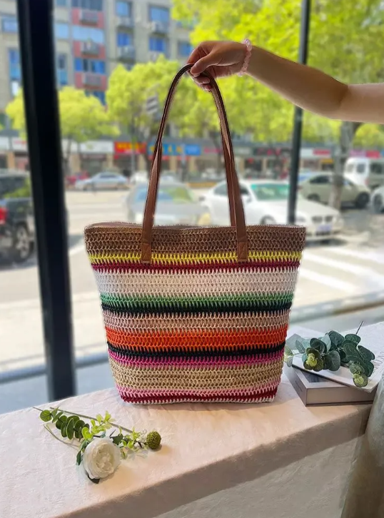 Bolso Playero de Rafia  Multicolor para Mujer | MIGMA Chile