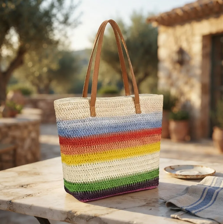 Bolso Playero de Rafia  Multicolor para Mujer | MIGMA Chile