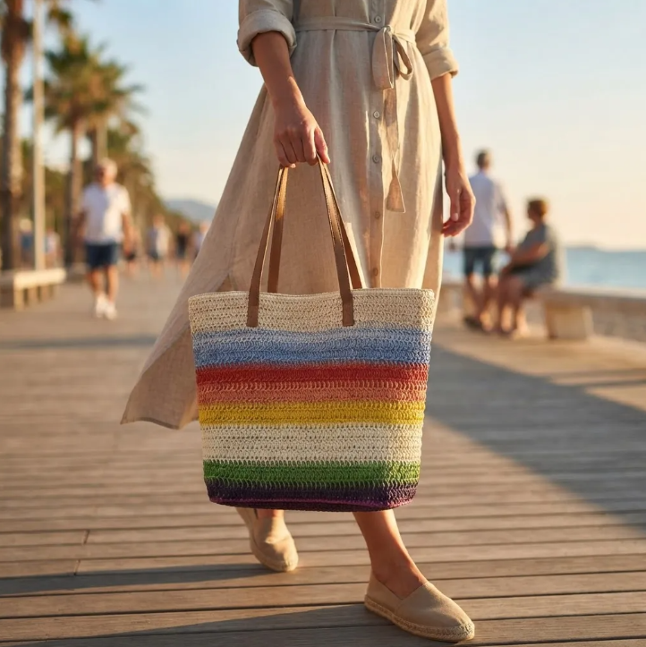 Bolso Playero de Rafia  Multicolor para Mujer | MIGMA Chile