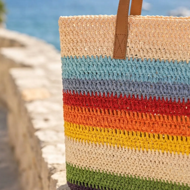 Bolso Playero de Rafia  Multicolor para Mujer | MIGMA Chile