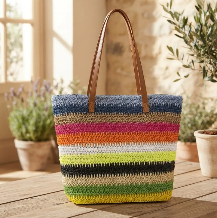 Bolso Playero de Rafia  Multicolor para Mujer | MIGMA Chile