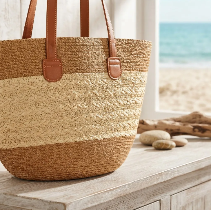 Bolso Playero de Rafia Rayas para Mujer | MIGMA Chile