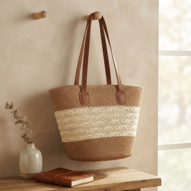 Bolso Playero de Rafia Rayas para Mujer | MIGMA Chile