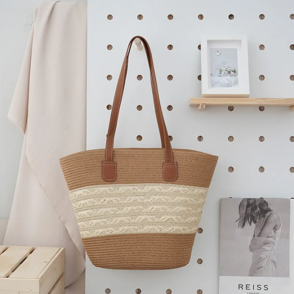 Bolso Playero de Rafia Rayas para Mujer | MIGMA Chile
