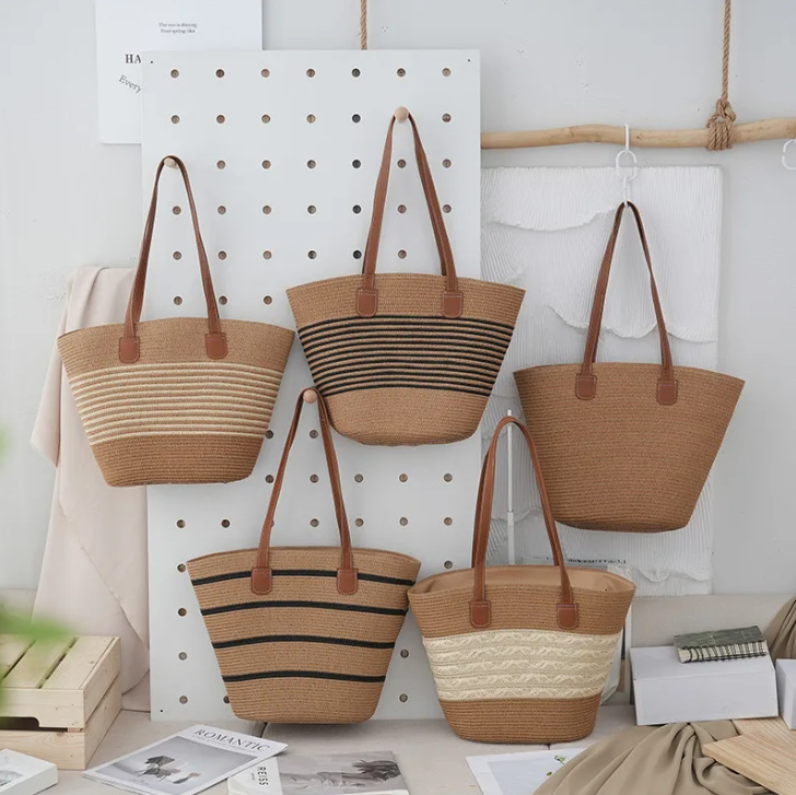 Bolso Playero de Rafia Rayas para Mujer | MIGMA Chile