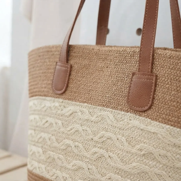Bolso Playero de Rafia Rayas para Mujer | MIGMA Chile