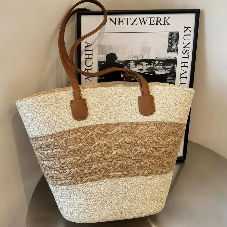 Bolso Playero de Rafia Rayas para Mujer | MIGMA Chile