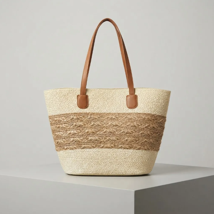 Bolso Playero de Rafia Rayas para Mujer | MIGMA Chile