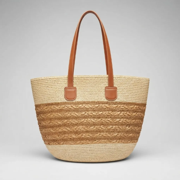Bolso Playero de Rafia Rayas para Mujer | MIGMA Chile