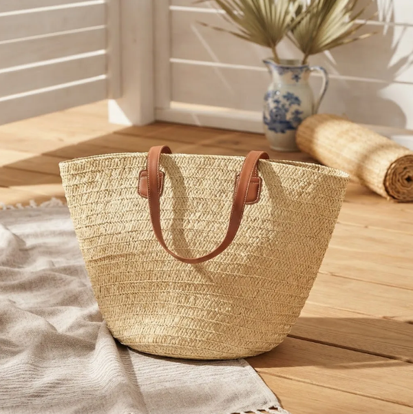 Bolso Playero de Rafia Rayas para Mujer | MIGMA Chile