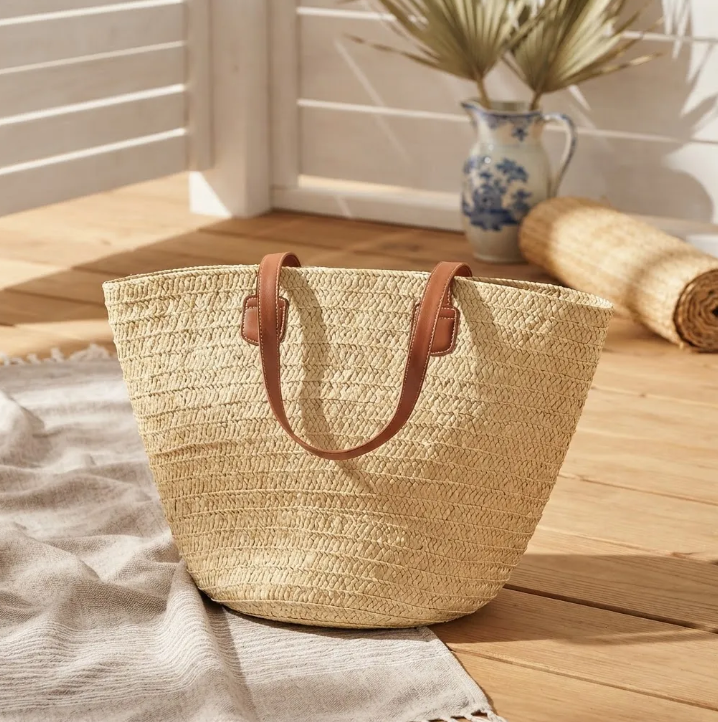 Bolso Playero de Rafia Rayas para Mujer | MIGMA Chile