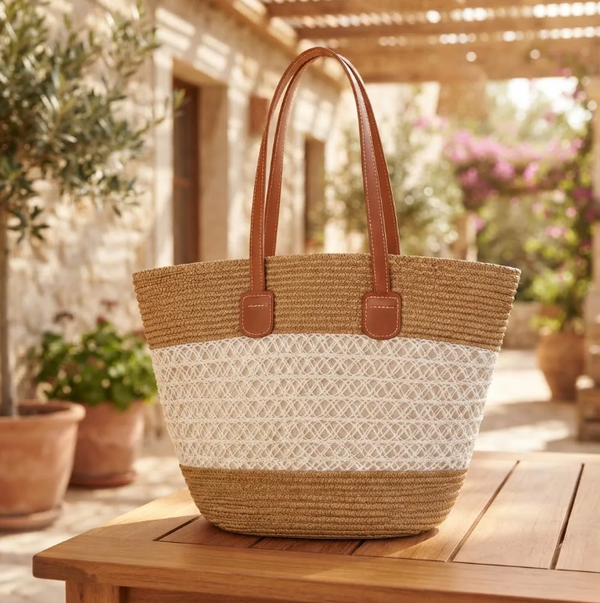 Bolso Playero de Rafia Rayas para Mujer | MIGMA Chile