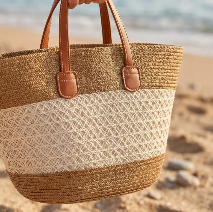 Bolso Playero de Rafia Rayas para Mujer | MIGMA Chile