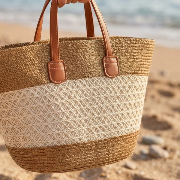 Bolso Playero de Rafia Rayas para Mujer | MIGMA Chile