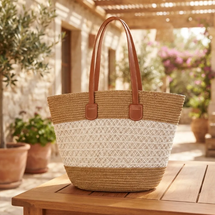 Bolso Playero de Rafia Rayas para Mujer | MIGMA Chile
