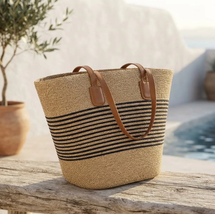 Bolso Playero de Rafia Rayas para Mujer | MIGMA Chile