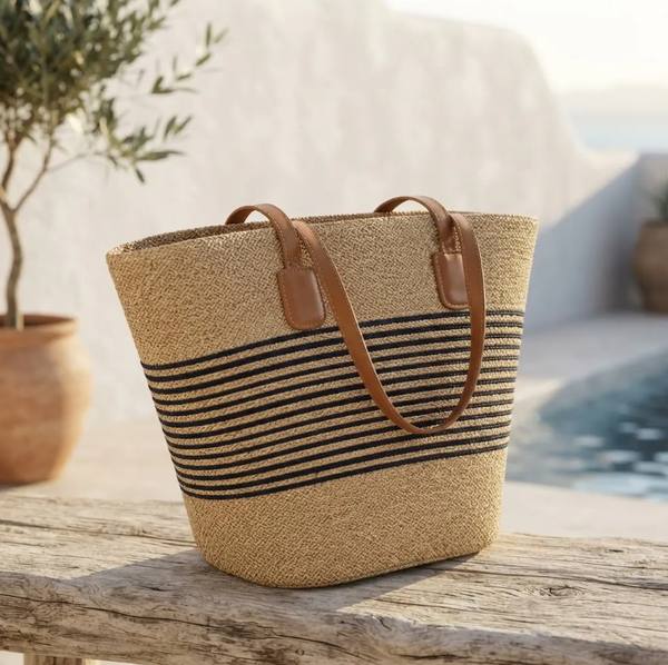 Bolso Playero de Rafia Rayas para Mujer | MIGMA Chile