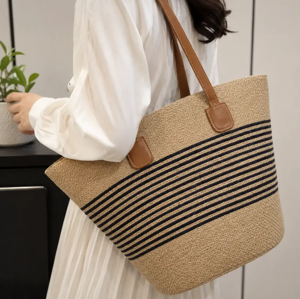 Bolso Playero de Rafia Rayas para Mujer | MIGMA Chile