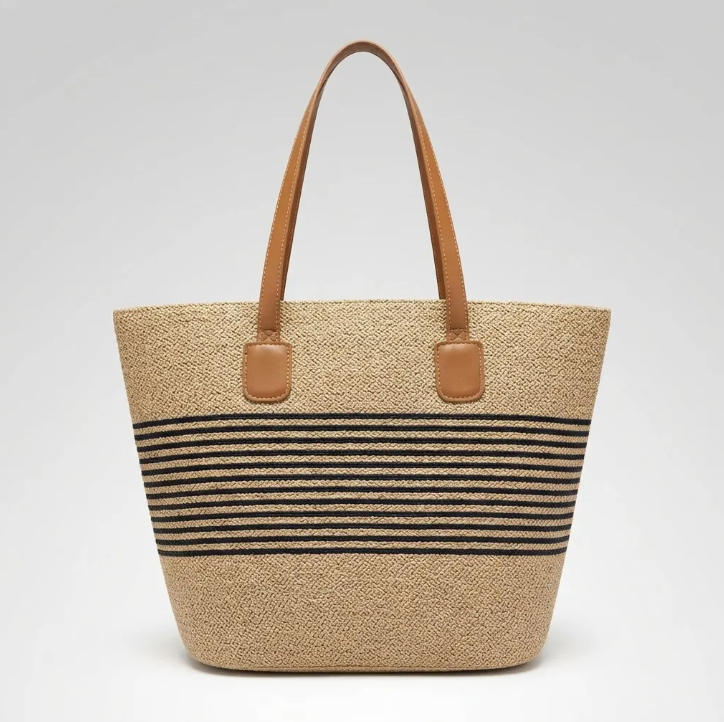 Bolso Playero de Rafia Rayas para Mujer | MIGMA Chile