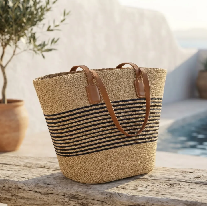 Bolso Playero de Rafia Rayas para Mujer | MIGMA Chile