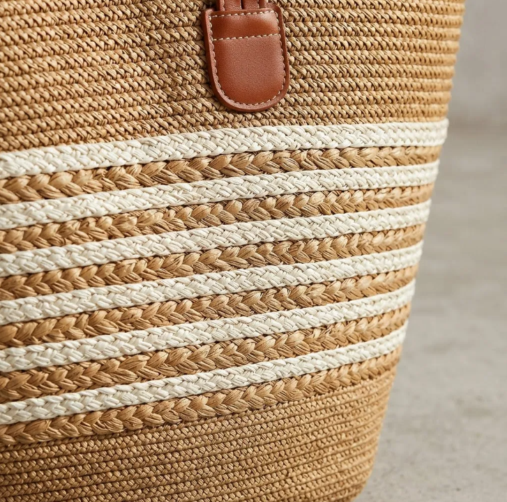 Bolso Playero de Rafia Rayas para Mujer | MIGMA Chile