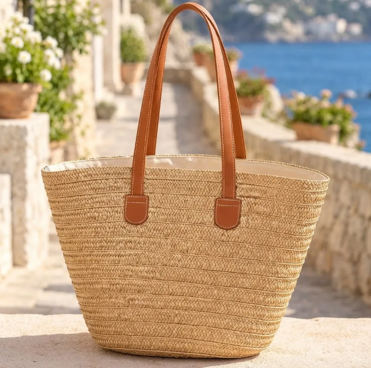 Bolso Playero de Rafia Rayas para Mujer | MIGMA Chile