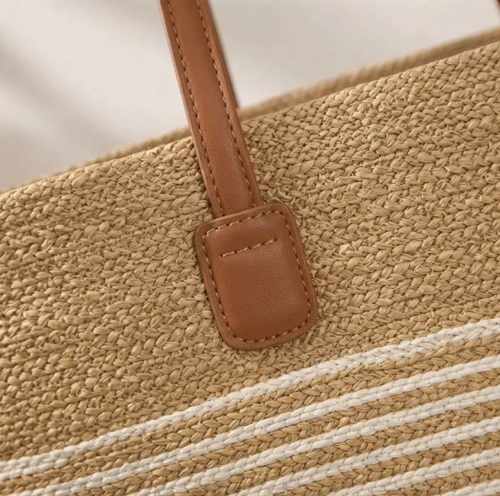 Bolso Playero de Rafia Rayas para Mujer | MIGMA Chile
