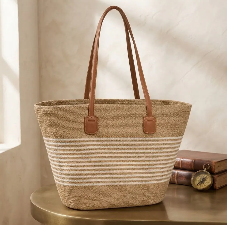 Bolso Playero de Rafia Rayas para Mujer | MIGMA Chile