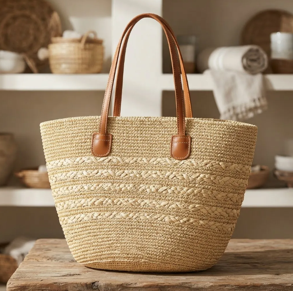 Bolso Playero de Rafia Rayas para Mujer | MIGMA Chile