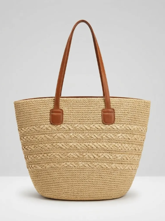 Bolso Playero de Rafia Rayas para Mujer | MIGMA Chile