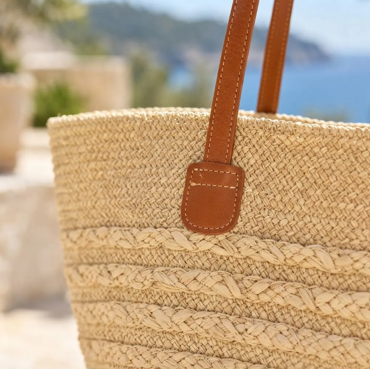 Bolso Playero de Rafia Rayas para Mujer | MIGMA Chile
