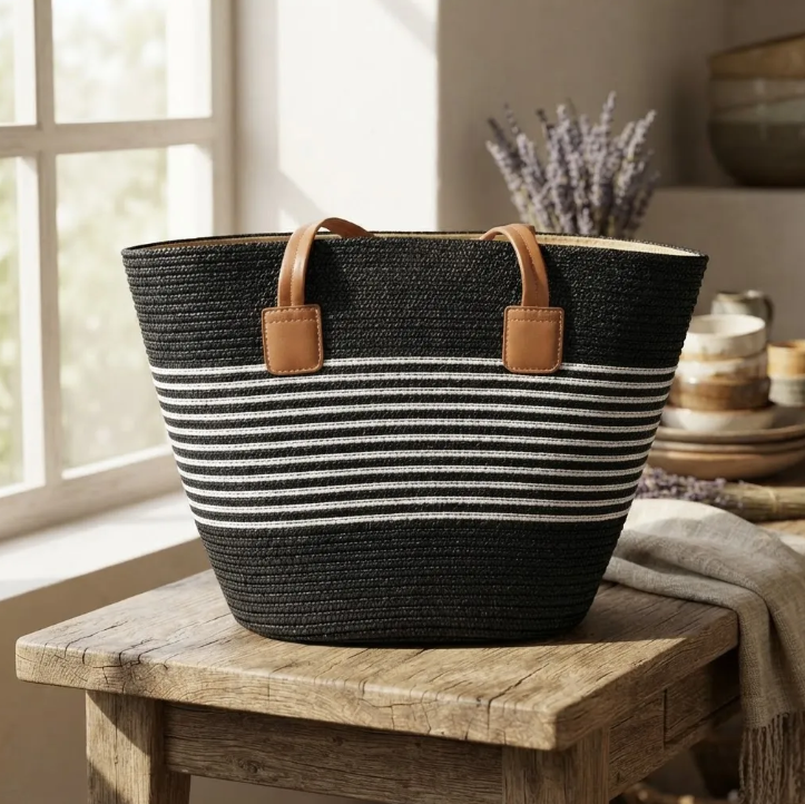 Bolso Playero de Rafia Rayas para Mujer | MIGMA Chile