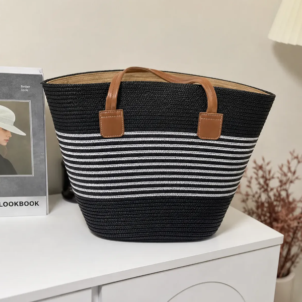 Bolso Playero de Rafia Rayas para Mujer | MIGMA Chile