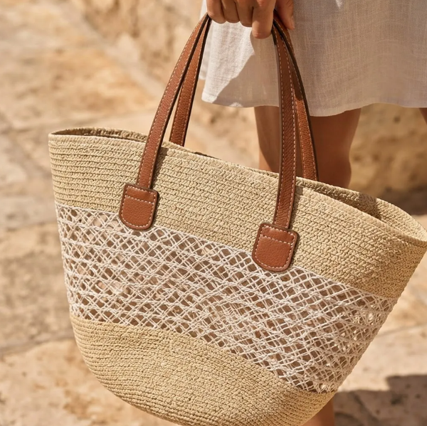 Bolso Playero de Rafia Rayas para Mujer | MIGMA Chile