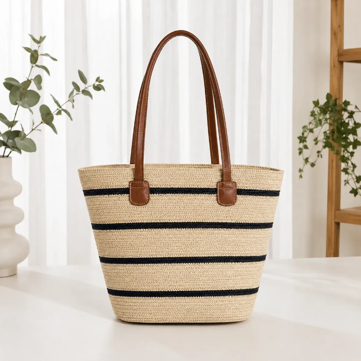 Bolso Playero de Rafia Rayas para Mujer | MIGMA Chile