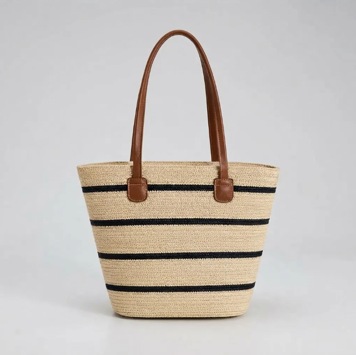 Bolso Playero de Rafia Rayas para Mujer | MIGMA Chile