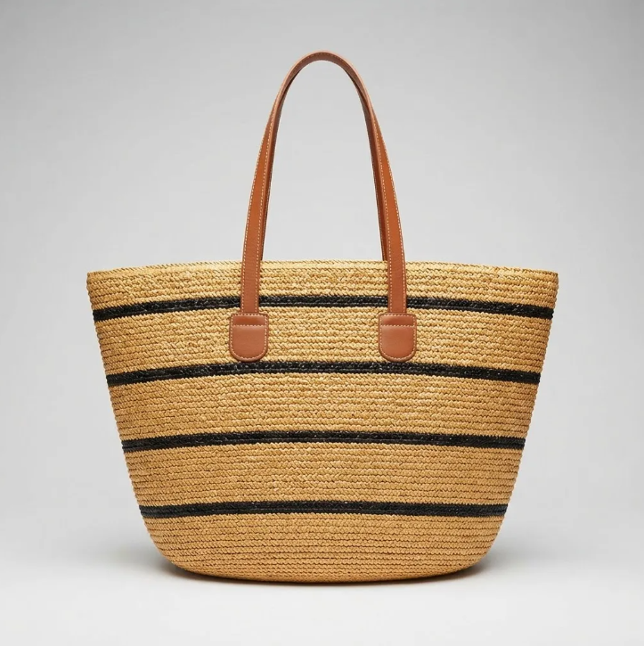 Bolso Playero de Rafia Rayas para Mujer | MIGMA Chile