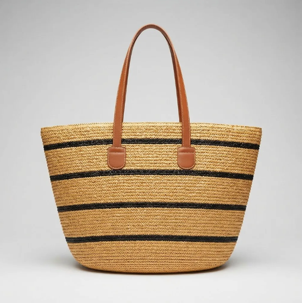 Bolso Playero de Rafia Rayas para Mujer | MIGMA Chile