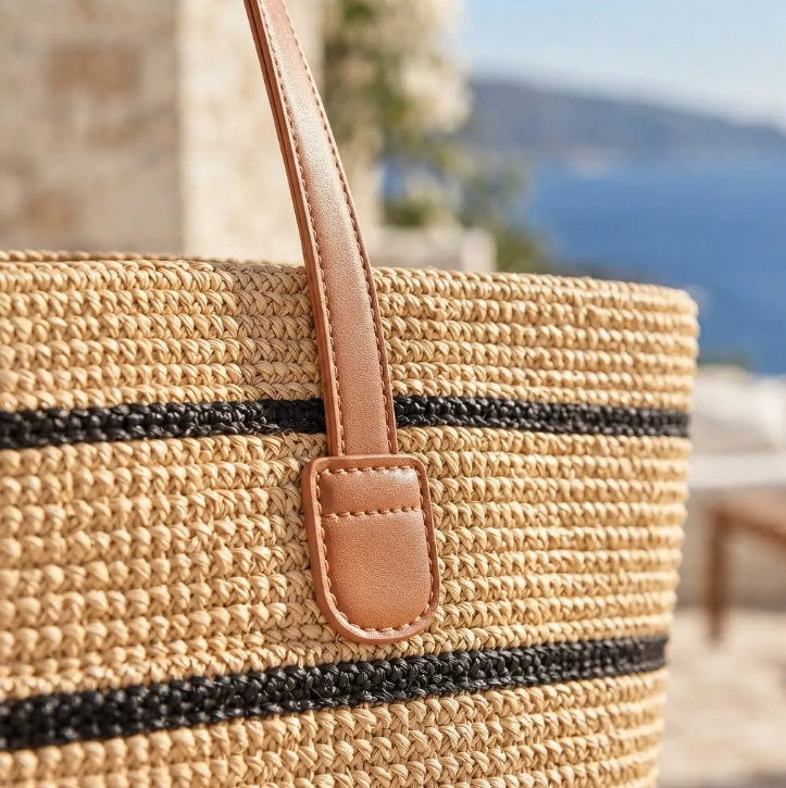Bolso Playero de Rafia Rayas para Mujer | MIGMA Chile
