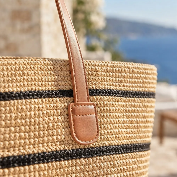 Bolso Playero de Rafia Rayas para Mujer | MIGMA Chile